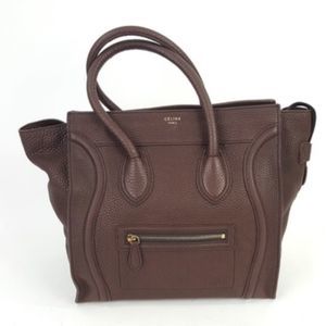 Celine Brown Pebbled Leather Double Handle Mini Luggage Full Zip Tote Bag